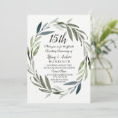 Green Leaf Wreath 15th Wedding Jubileum Invite Kaart (Staand voorkant)