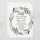 Green Leaf Wreath 15th Wedding Jubileum Invite Kaart (Voorkant / Achterkant)
