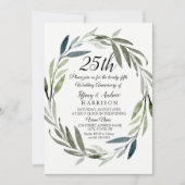 Green Leaf Wreath 25th Wedding Jubileum Invite Kaart (Voorkant)