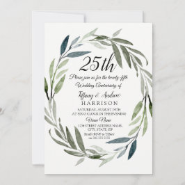 Green Leaf Wreath 25th Wedding Jubileum Invite Kaart