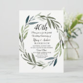 Green Leaf Wreath 40th Wedding Jubileum Invite Kaart (Staand voorkant)