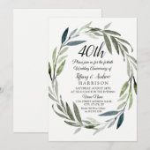 Green Leaf Wreath 40th Wedding Jubileum Invite Kaart (Voorkant / Achterkant)
