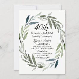 Green Leaf Wreath 40th Wedding Jubileum Invite Kaart