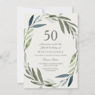 Green Leaf Wreath 50th Birthday Party Invitation Kaart