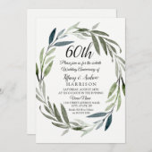 Green Leaf Wreath 60th Wedding Jubileum Invite Kaart (Voorkant / Achterkant)