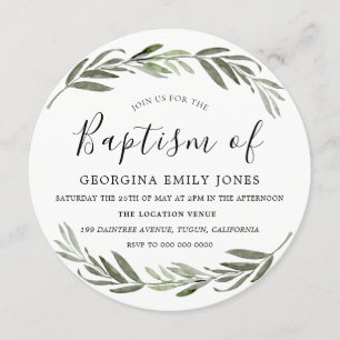 Green Leaf Wreath Boy Girl Baptism christening Kaart