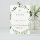 Green Leaf Wreath Bruiloft Hotel Accommodatie Informatiekaartje (Staand voorkant)