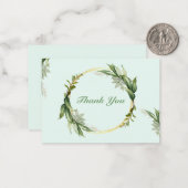 Green Leaf Wreath Corolla Bedankt Notitiekaartje (Voorkant / Achterkant in situ)