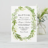 Green Leaf Wreath Girl of Boy Baptism Invitation Kaart (Staand voorkant)