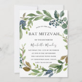 Green Leaf Wreath Modern Bat Mitzvah Bar Mitzvah Kaart (Voorkant)
