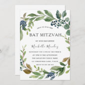 Green Leaf Wreath Modern Bat Mitzvah Bar Mitzvah Kaart (Voorkant / Achterkant)