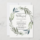 Green Leaf Wreath Modern Spring Wedding Invite Kaart (Voorkant)