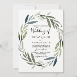 Green Leaf Wreath Modern Spring Wedding Invite Kaart
