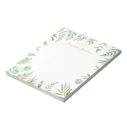 Green Leaf Wreath Personalized Notitieblok Station (Linkerzijde)