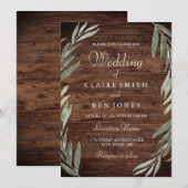 Green Leaf Wreath Rustic Wood Weddenschap Kaart (Voorkant / Achterkant)
