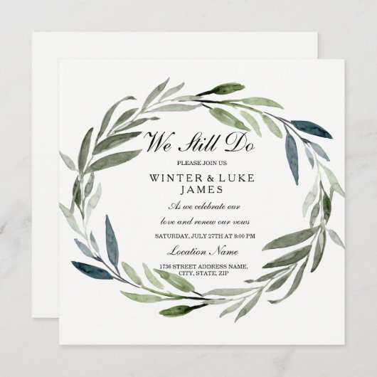 Green Leaf Wreath Vow Renewal Uitnodiging (Voorkant / Achterkant)