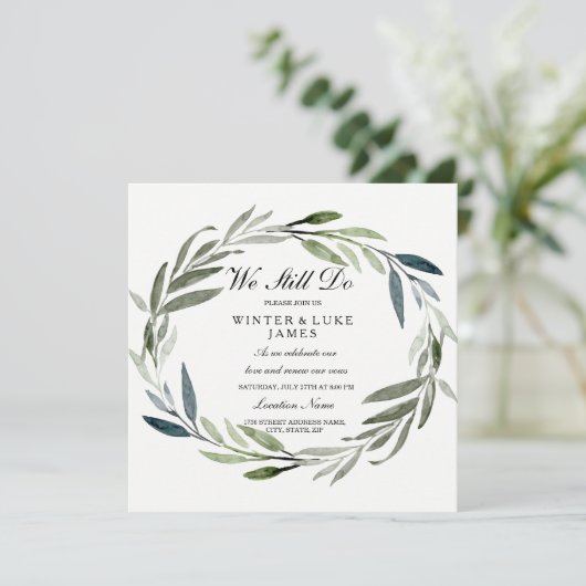 Green Leaf Wreath Vow Renewal Uitnodiging (Staand voorkant)