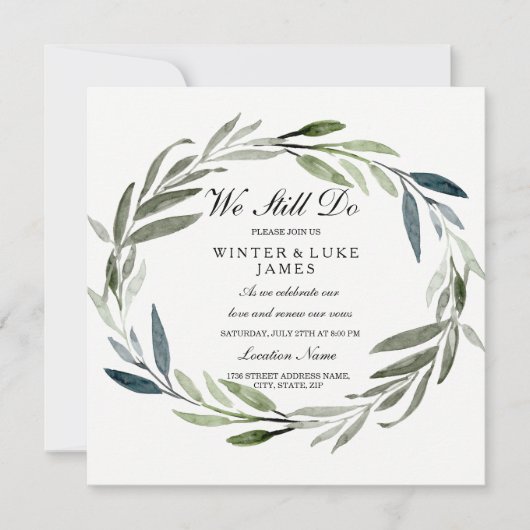 Green Leaf Wreath Vow Renewal Uitnodiging (Voorkant)