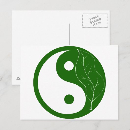 Green Leaf Yin Yang Briefkaart (Voorkant / Achterkant)