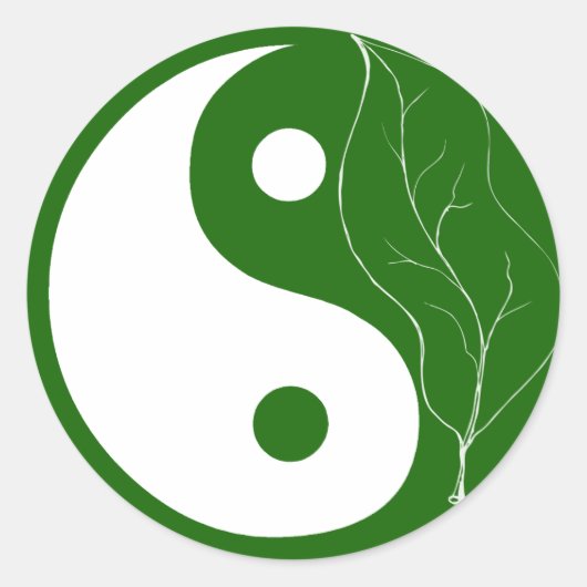 Green Leaf Yin Yang Ronde Sticker (Voorkant)