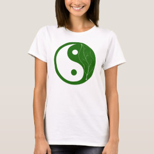 Green Leaf Yin Yang Symbol T-shirt