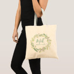 Green Leafs Wreath Wedding Monogram Tote Bag<br><div class="desc">Elegant groene eucalyptus leafs met aanpasbare trouwmonogram.</div>