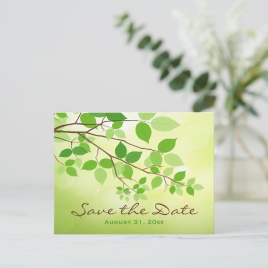 Green Leafy Branches Opslaan van de datum Post Kaa Aankondigingskaart (Staand voorkant)