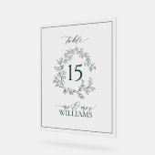 Green Leafy Crest Monogram Trouwtafel Nummer Acryl Bord (Hoek)