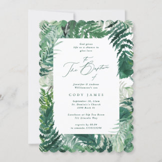 Green Leafy Elegant Botanisch Lijst Doop Foto Kaart