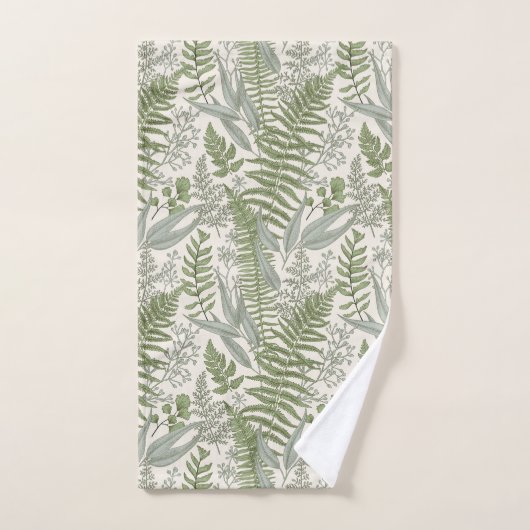 Green Leafy Garden Floral Pattern Bad Handdoek (Handdoek)