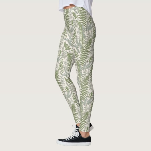 Green Leafy Garden Floral Pattern Leggings (Links)