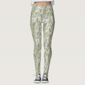 Green Leafy Garden Floral Pattern Leggings (Voorkant)