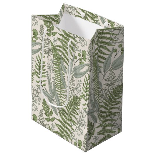 Green Leafy Garden Floral Pattern Medium Cadeauzakje (Voorkant Gekanteld)