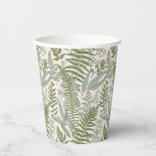 Green Leafy Garden Floral Pattern Papieren Bekers (Voorkant)