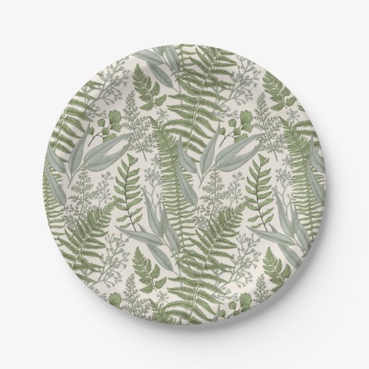 Green Leafy Garden Floral Pattern Papieren Bordje (Voorkant)