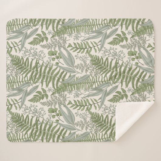 Green Leafy Garden Floral Pattern Sherpa Deken (Voorkant (horizontaal))