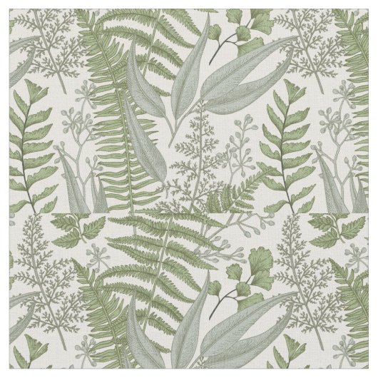 Green Leafy Garden Floral Pattern Stof (Close Up)