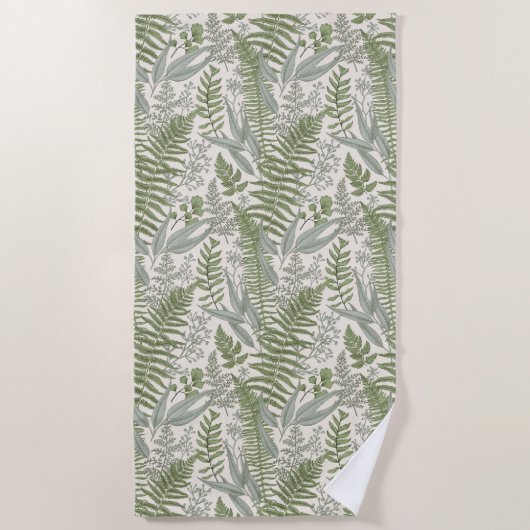 Green Leafy Garden Floral Pattern Strandlaken (Voorkant)