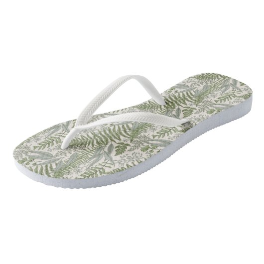 Green Leafy Garden Floral Pattern Teenslippers (Schuin)
