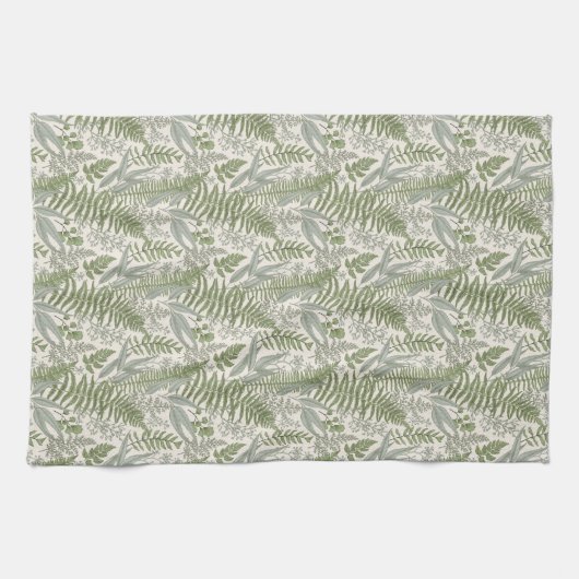 Green Leafy Garden Floral Pattern Theedoek (Horizontaal)