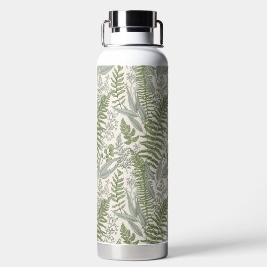 Green Leafy Garden Floral Pattern Waterfles (Achterkant)