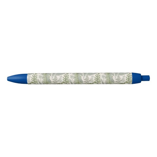 Green Leafy Garden Floral Pattern Zwarte Inkt Pen (Voorkant)