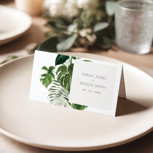Green Leafy Palm Tropical Foliage Wedding Plaatskaartje