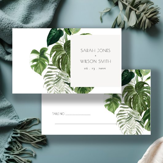 Green Leafy Palm Tropical Foliage Wedding Plaatskaartje