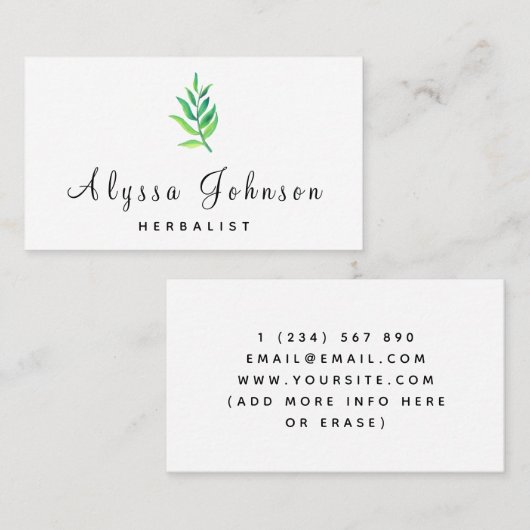 Green Leafy Plant Herbalist Homeopathie Minimalist Visitekaartje (Voorkant / Achterkant)