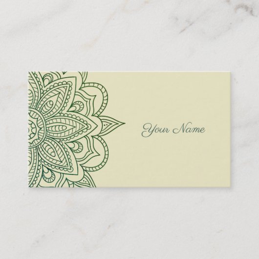 Green Leafy Symmetry Mandala Visitekaartje (Voorkant)