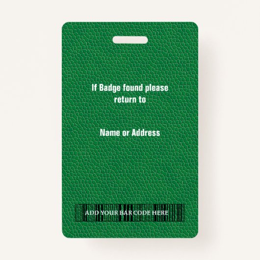 Green Leather & Employee Photo & Logo, Bar code Badge (Achterkant)
