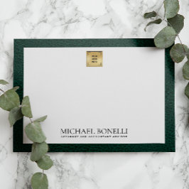 Green Leather Gold SQUARE Logo Monogram Notitiekaartje