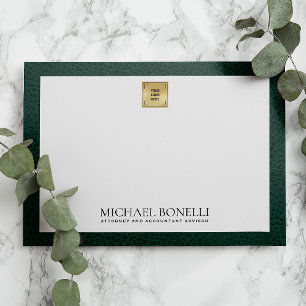 Green Leather Gold SQUARE Logo Monogram Notitiekaartje