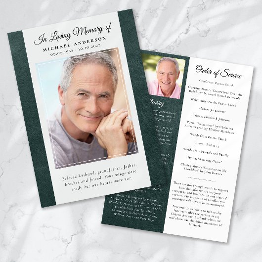 Green Leather Photo Memorial Service Programma